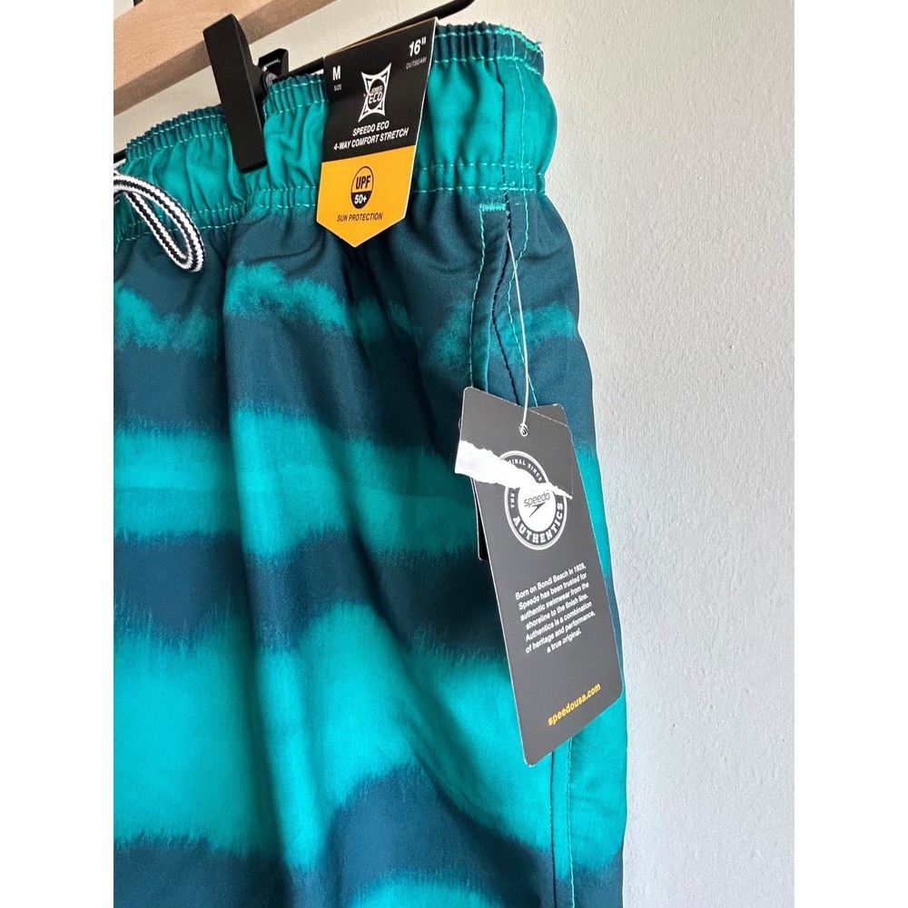 Speedo 16'' Striped Swim Shorts Men's M | Green Striped Swimming Trunks UPF 50+ - Picture 6 of 10